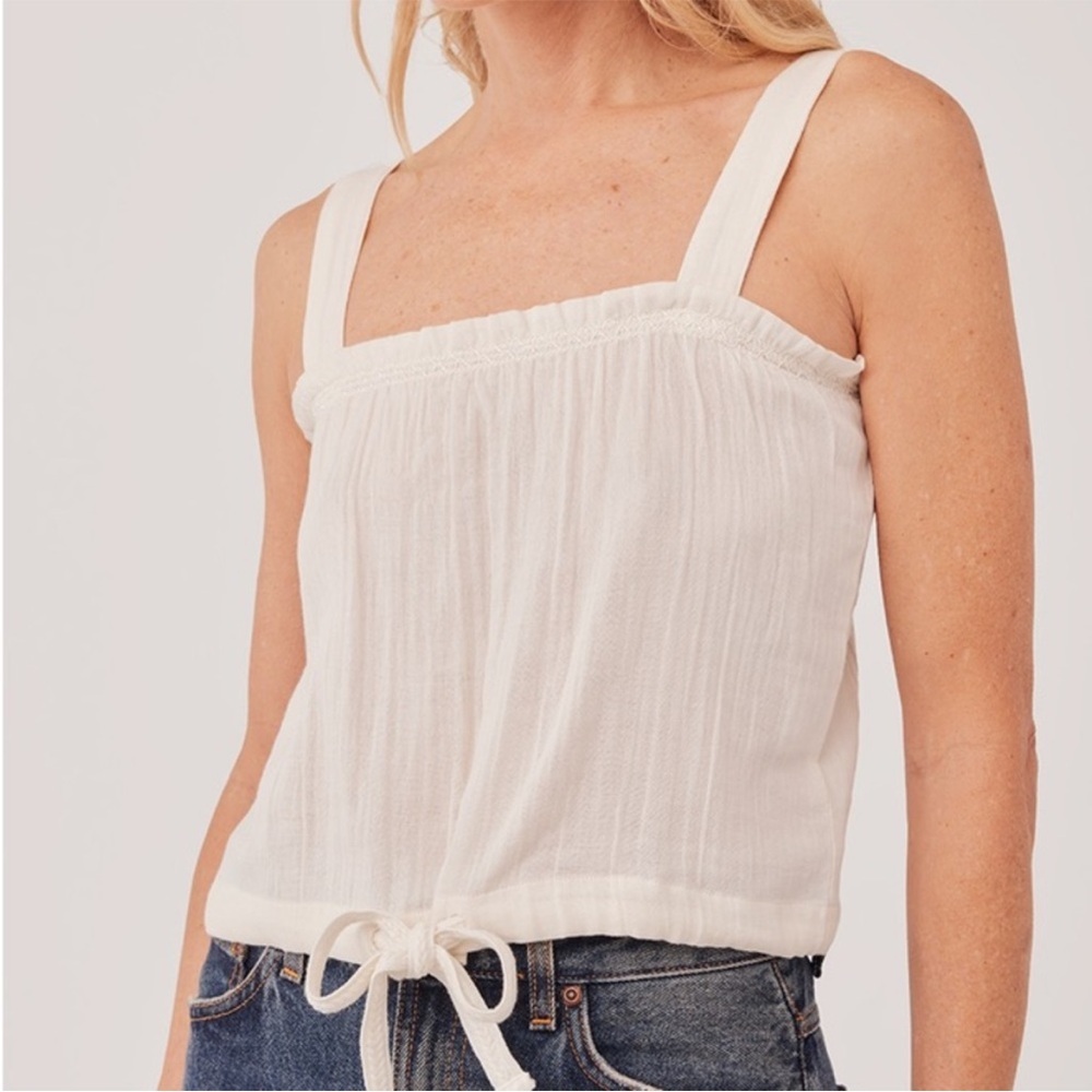 Pact The Coastal Smocked Cotton Gauze Tank Sea Salt Ivory White XXL